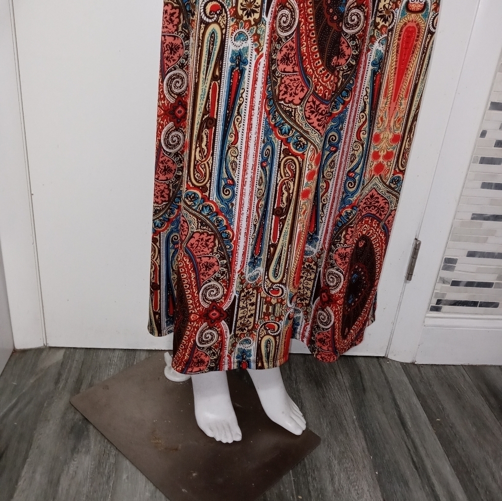 LAPAGEE PAISLEY LONGLINE CROSSOVER V NECK SMOCKED WAIST PRAIRIE STYLE DRESS M - Picture 4 of 15